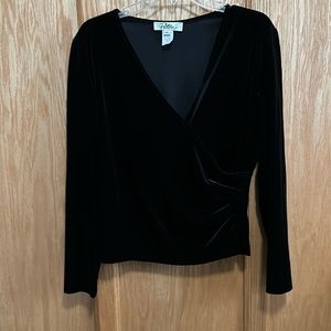 Patra Black Stretch Velvet crossover top. Size XL